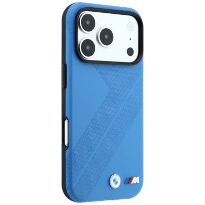 4. Etui BMW M Tire Track Metal Logo MagSafe na iPhone 17 Pro / 18 Pro - niebieskie