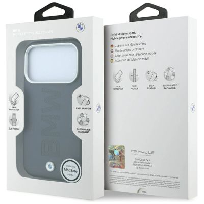 8. Etui BMW Sign Centered Deboss MagSafe na iPhone 17 Pro / 18 Pro - szare