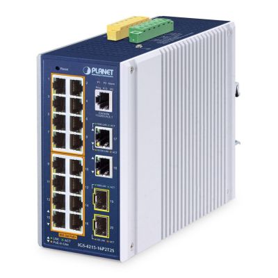 2. PLANET IP30 Industrial L2/L4 16-Port Zarządzany L2/L4 Gigabit Ethernet (10/100/1000) Obsługa PoE Aluminium, Niebieski