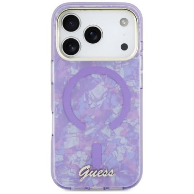 3. Etui Guess IML Shell Script Metal MagSafe na iPhone 17 Pro Max - fioletowe