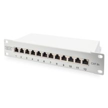 Digitus Panel krosowy (patch panel) 10'' 12x RJ45, LSA poziom, kat.6A, ekranowany, 1U, szary, prowadnica kabli