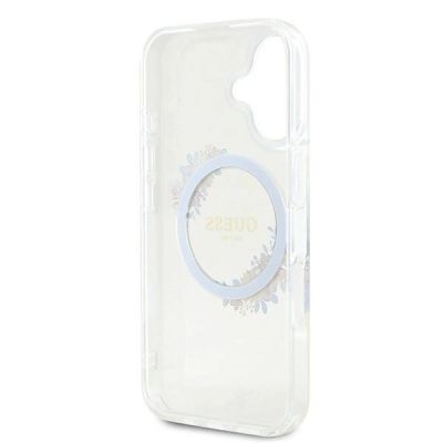 7. Etui Guess IML Flowers Wreath MagSafe na iPhone 16 Plus - przezroczyste
