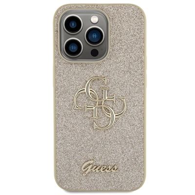 3. Etui Guess Glitter Script Big 4G na iPhone 15 Pro - złote