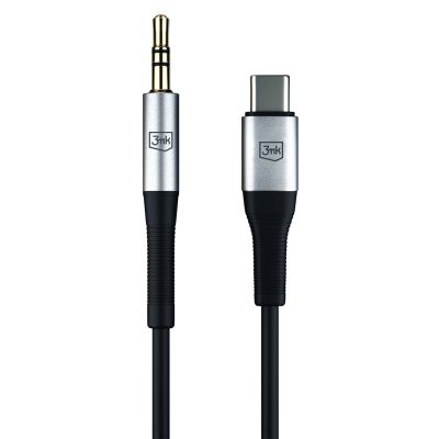 13. Kabel 3mk AUX minijack 3.5 mm / USB-C - srebrny