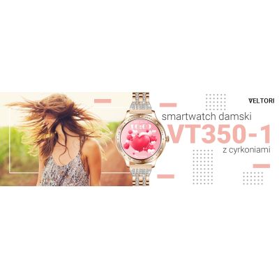 15. Smartwatch Damski VELTORI VT350-1 Bransoleta Różowe Złoto
