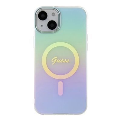 3. Etui Guess IML Iridescent MagSafe do iPhone 15 Plus - turkusowe