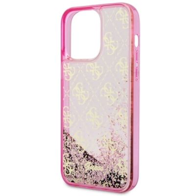 6. Etui Guess Liquid Glitter 4G Transculent na iPhone 14 Pro - różowe