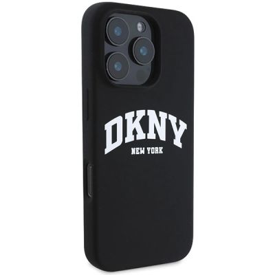 4. Etui DKNY Silicone White Printed Logo MagSafe na iPhone 16 Pro - czarne