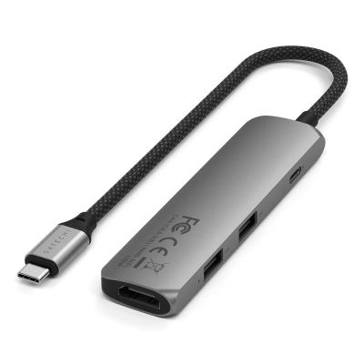 2. Aluminiowy adapter do urządzeń mobilnych USB-C Satechi 4-in-1 USB-C Slim Multiport Adapter 4K (space gray)
