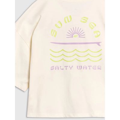 6. T-shirt oversize crop top z nadrukiem dziewczęcy 4F 4FJWSS25TTSHF1868-11S