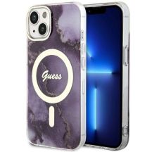 Etui Guess Golden Marble MagSafe na iPhone 14 - purpurowe