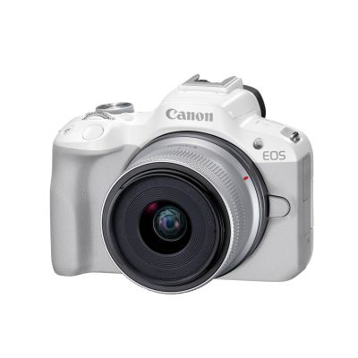 3. Canon EOS R50, White + RF-S 18-45mm F4.5-6.3 IS STM Kit Bezlusterkowiec 24,2 MP CMOS 6000 x 4000 px Biały