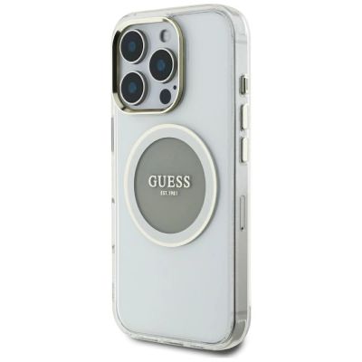2. Etui Guess IML Metal Colored Circle Classic Logo MagSafe na iPhone 16 Pro Max - szare