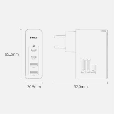 13. Baseus GaN2 Pro szybka ładowarka sieciowa 100W USB / USB Typ C Quick Charge 4+ Power Delivery biały (CCGAN2P-L02)