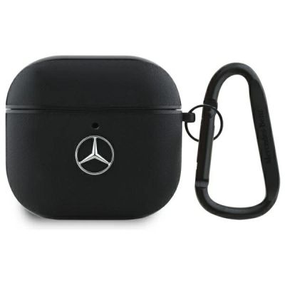 Etui Mercedes Leather Metal Logo na AirPods 4 - czarne