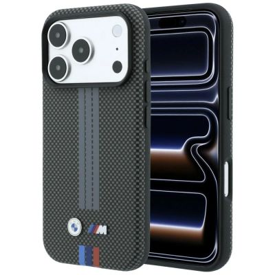 Etui BMW M Quadrille Kevlar Tricolor Print Lines MagSafe na iPhone 18 Pro Max / 17 Pro Max - ciemnoszare