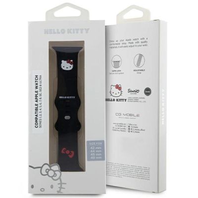 5. Pasek Hello Kitty Silicone Kitty Head na Apple Watch 42/44/45/49mm - czarny