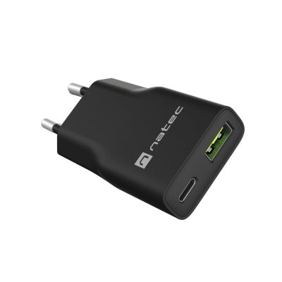 7. NATEC ŁADOWARKA SIECIOWA RIBERA GAN SLIM 1X USB-A + 1X USB-C 20W CZARNA