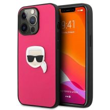 Etui Karl Lagerfeld Leather Ikonik Karl's Head Metal na iPhone 13 Pro / 13 6,1" - różowe