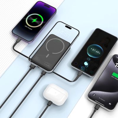 7. Powerbank Tech-Protect LifeMag PB31 z MagSafe 10000mAh 15W USB-C / USB-A / wbudowane kable USB-C / Lightning - czarny