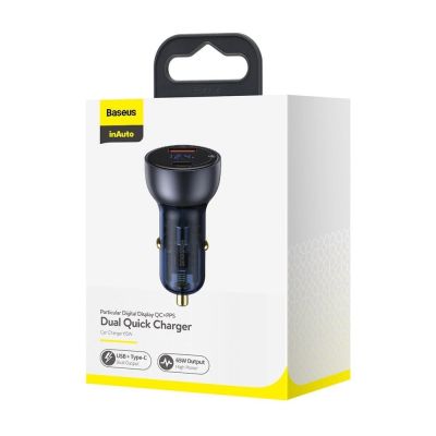 19. Baseus ładowarka samochodowa USB / USB Typ C 65 W 5 A SCP Quick Charge 4.0+ Power Delivery 3.0 ekran LCD szary (CCKX-C0G)