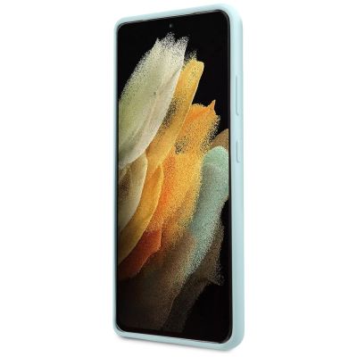 3. Etui Guess Silicone Script Metal Logo na Samsung Galaxy S21 Ultra - niebieskie