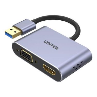 8. UNITEK V1304A adapter kablowy 0,15 m USB Typu-A HDMI + VGA (D-Sub) Szary
