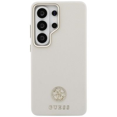 3. Etui Guess Rhinestone Round Logo MagSafe na Samsung Galaxy S26 Ultra - beżowe