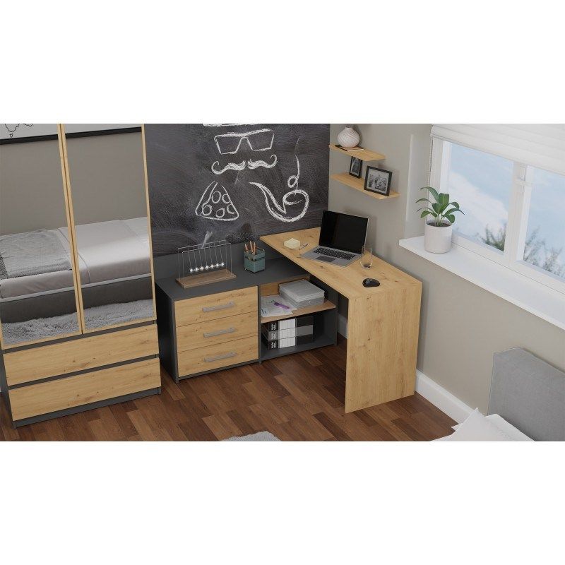 6. BIURKO NAROŻNE DANY ANTRACYT ARTISAN KOMPLET