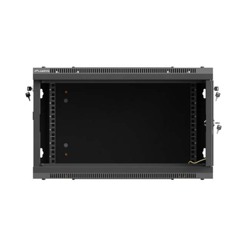 25. Szafa instalacyjna rack wisząca 19" 6U 600x600 czarna drzwi perforowane Lanberg (flat pack)