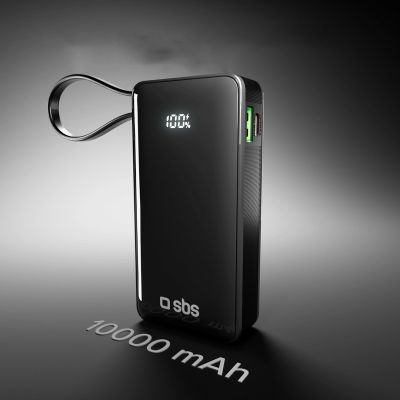 10. Powerbank SBS 10000 mAh 20W z wbudowanym kablem USB-C i wyświetlaczem cyfrowym - czarny