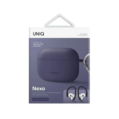 3. Etui Uniq Nexo na AirPods Pro 2 + haczyki na uszy - purpurowe
