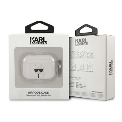 3. Etui Karl Lagerfeld Glitter Karl's Head na AirPods Pro - srebrne