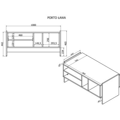 3. Ława/stolik PORTO 100x50x46 dąb/czarny