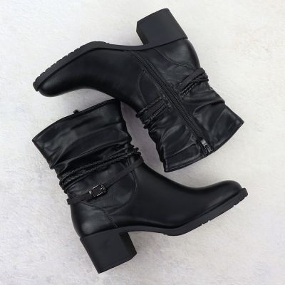 4. Marszczone botki na klocku damskie czarne Jezzi ASA128-63