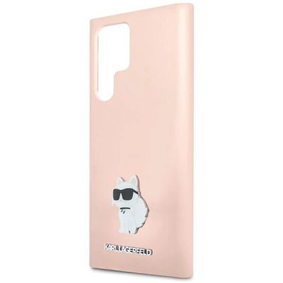6. Etui Karl Lagerfeld Silicone Choupette Metal Pin na Samsung Galaxy S23 Ultra - różowe