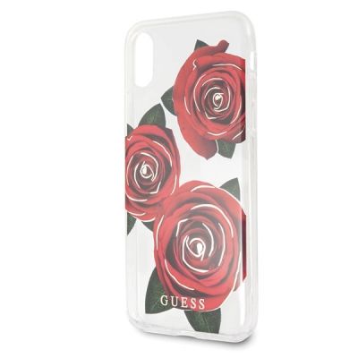 3. Etui Guess Flower Desire Red Rose na iPhone X - przezroczyste