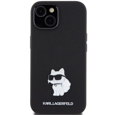 3. Etui Karl Lagerfeld Silicone Choupette Metal Pin na iPhone 15 Plus / 14 Plus - czarne