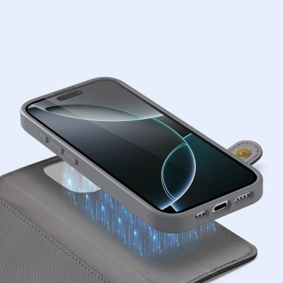 5. Etui skórzane Dux Ducis Lawa na iPhone 16 Pro Max z odłączanym portfelem magnetycznym - szare