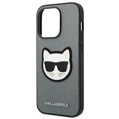 6. Etui Karl Lagerfeld Saffiano Choupette Head Patch na iPhone 14 Pro Max - srebrne