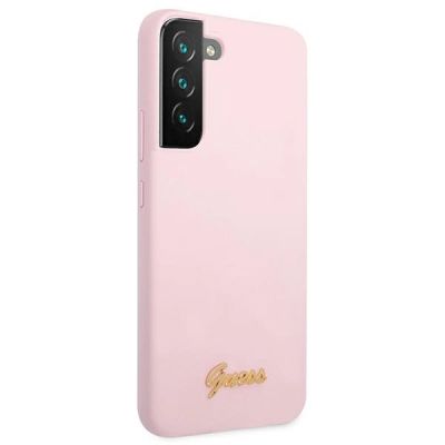 4. Etui Guess Silicone Script Metal Logo na Samsung Galaxy S22+ - lawendowe