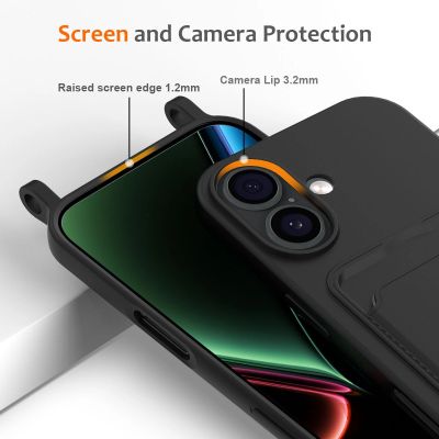 5. Etui na iPhone 17 z TPU z uchwytem na kartę i smyczą crossbody - czarne