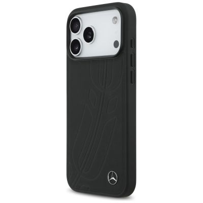 2. Etui Mercedes Leather Large Laurel Leave MagSafe na iPhone 17 Pro Max - czarne