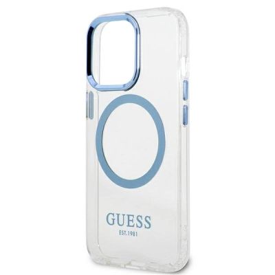 6. Etui Guess Metal Outline MagSafe na iPhone 13 Pro / iPhone 13 - niebieskie