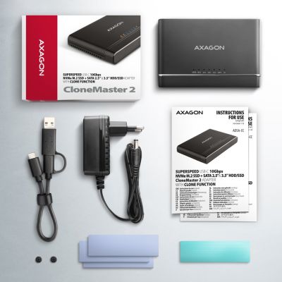 9. Axagon ADSA-CC USB-C 10Gbps - NVMe M.2 SSD & SATA 2.5/3.5 SSD/HDD CLONE MASTER 2 - Digital/Daten - NVMe USB 3.2 Gen 2 (3.1 Gen 2) Type-C Czarny