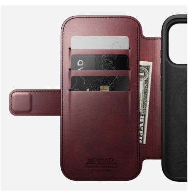 7. NOMAD Modern Leather Folio - skórzane etui do iPhone 17 Pro kompatybilne z MagSafe, skóra Horween (burgundy)