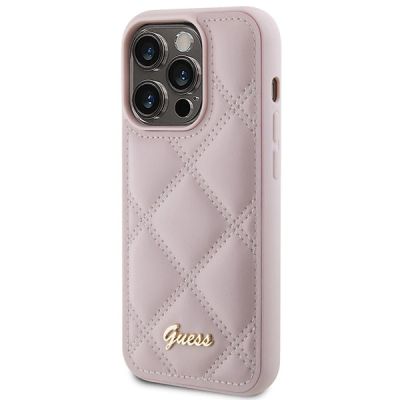2. Etui Guess Quilted Metal Logo na iPhone 15 Pro - różowe