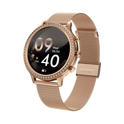 3. Smartwatch Damski VELTORI VT310-1 Złota Bransoleta + Różowy Pasek Silikonowy
