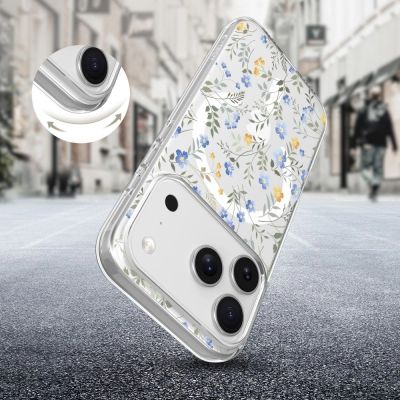 5. Etui Tech-Protect FlexAir MagSafe na iPhone 17 Pro Max- stokrotki z liśćmi