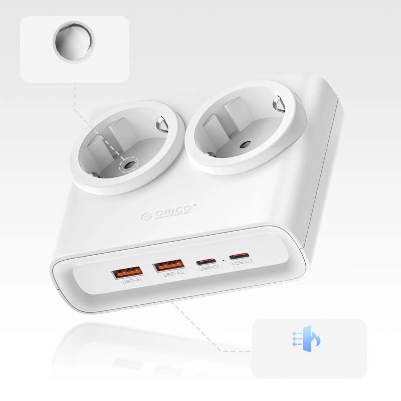 2. Listwa zasilająca Orico PDC25 25W 6w1 2x AC + 2x USB-A + 2x USB-C - biała